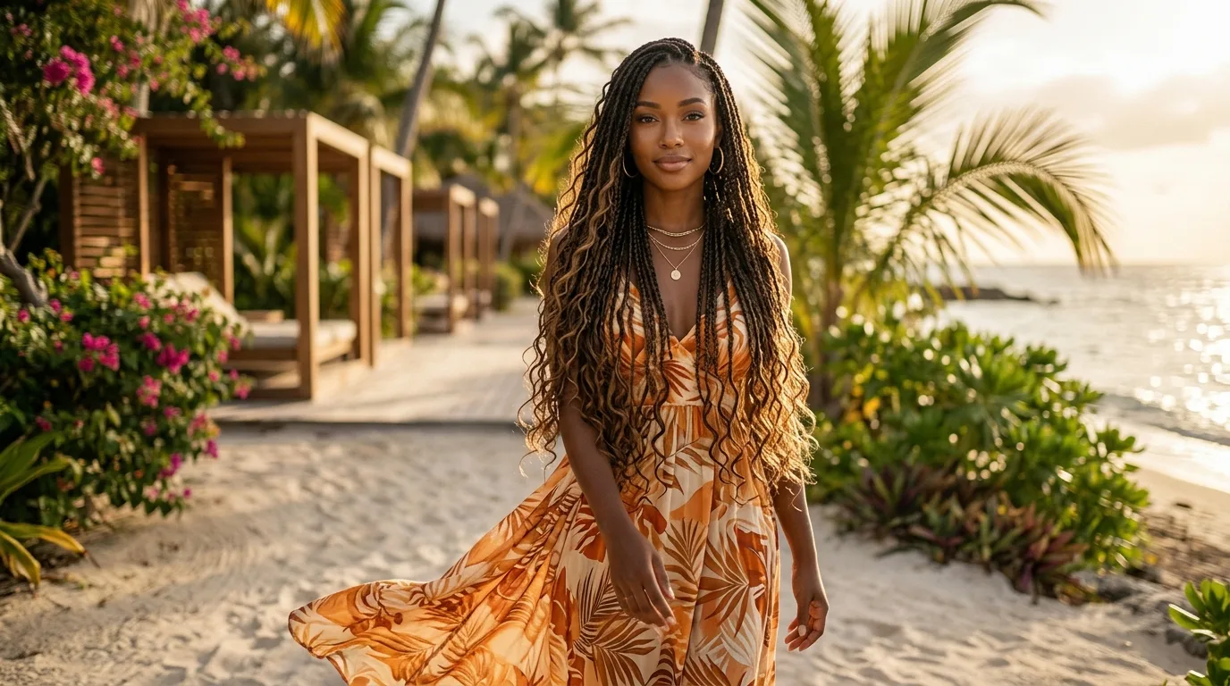 Colorful beaded braids with a beach-inspired palette