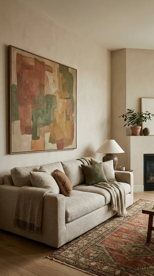 Slim storage console styled for a cozy apartment living room