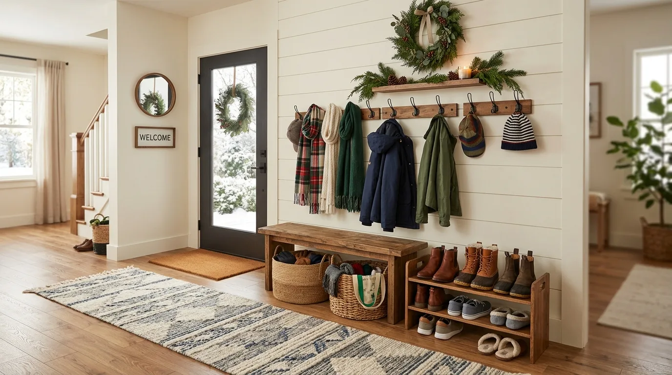 Woven baskets used as practical and decorative winter storage