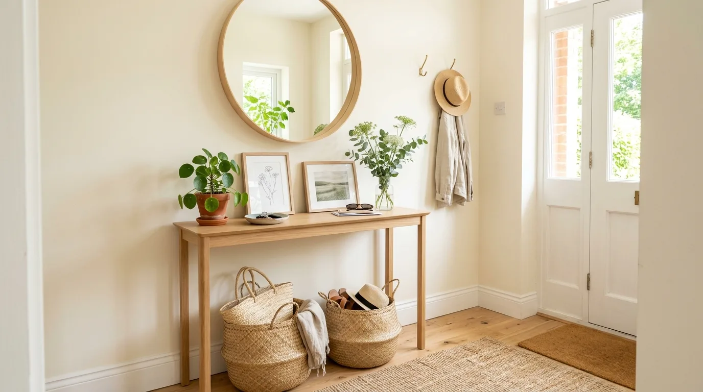 Casual summer dining table with linen, woven textures, greenery, and fresh accents