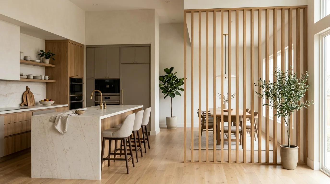 Modern kitchen with a sleek pocket door
