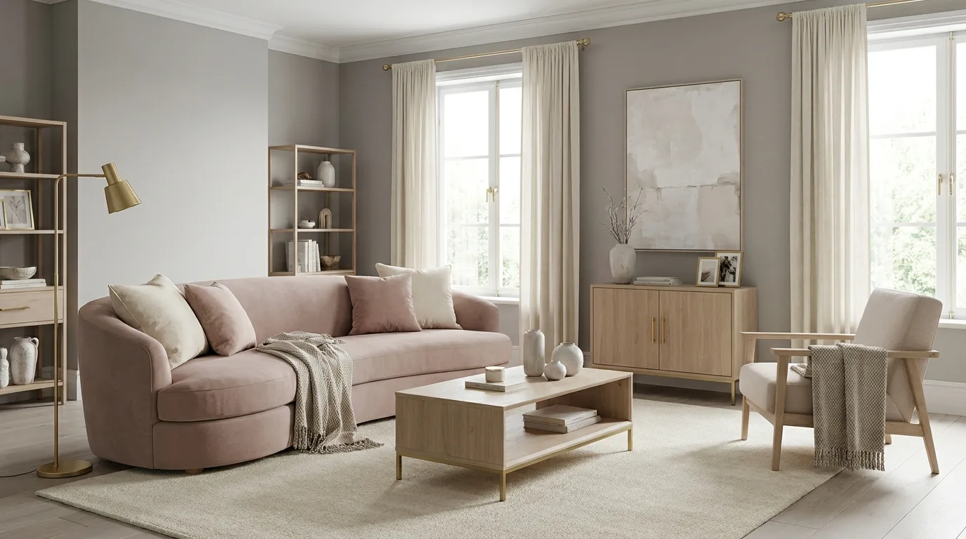 Grey and terracotta living room with earthy style