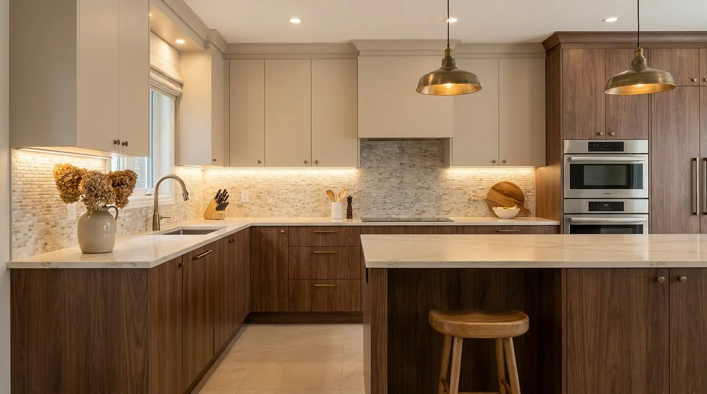 Teal and light grey two-tone kitchen