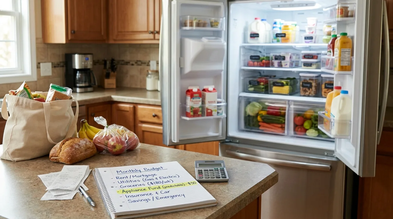 Compact refrigerator in a shared student apartment kitchen