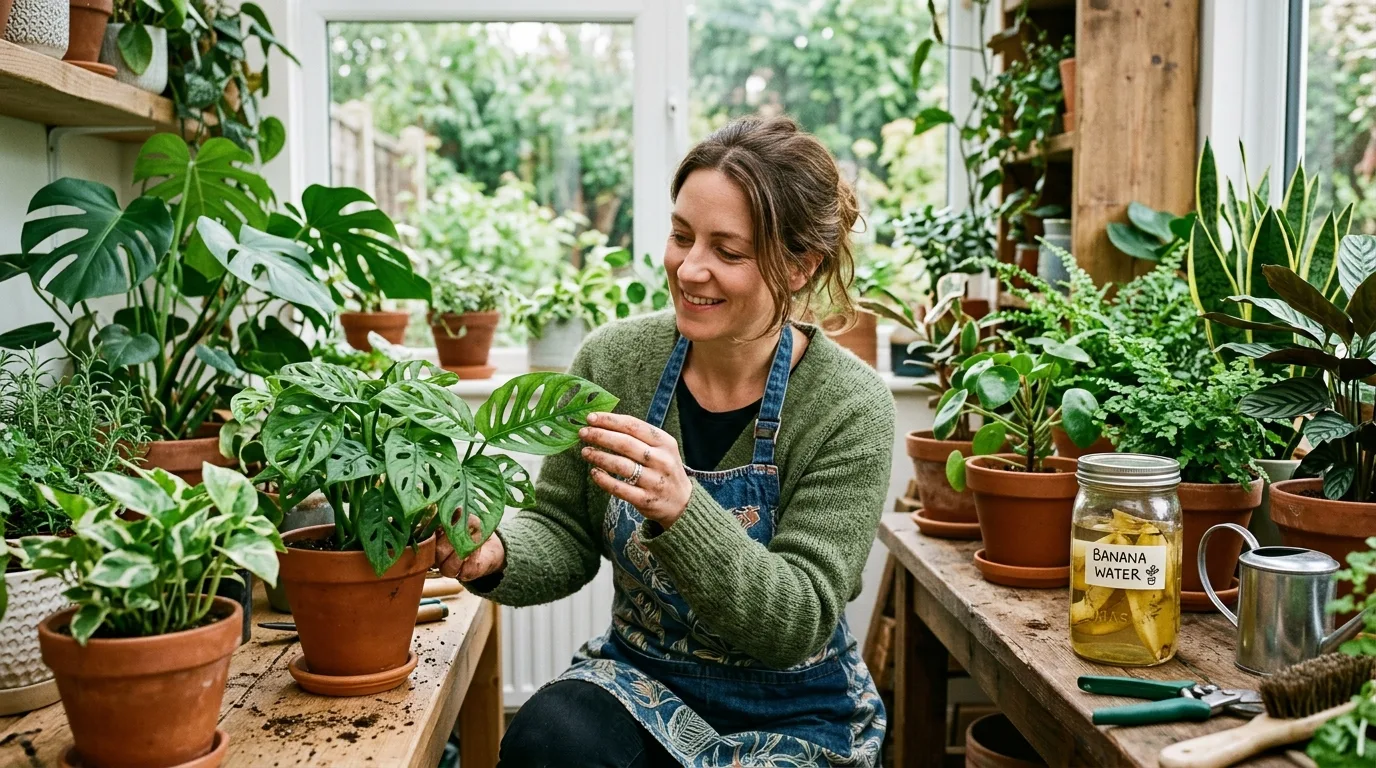 Beginner gardener learning to make banana water
