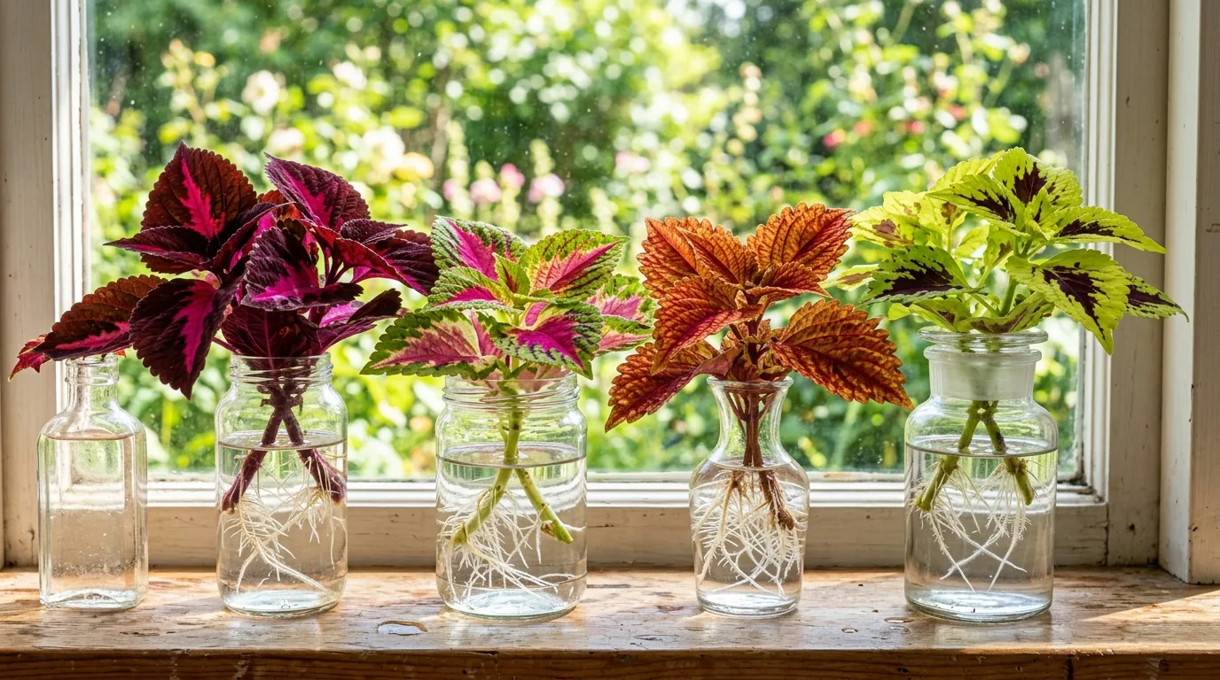 Fresh mint stems growing in a glass of water on a kitchen windowsill