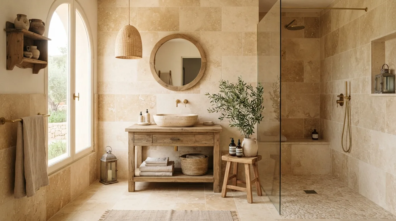 Mosaic cladding tiles arranged in a modern shower