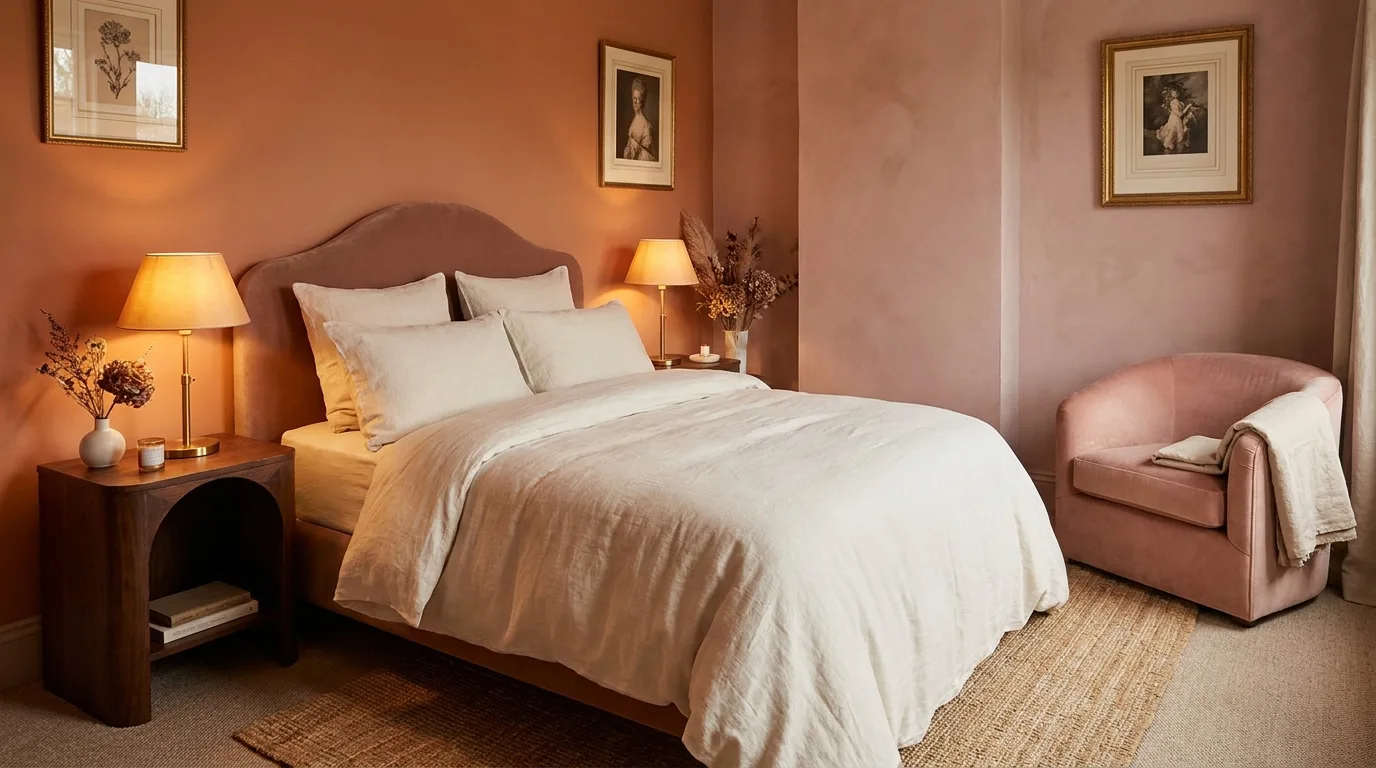 Dramatic burnt orange and charcoal bedroom