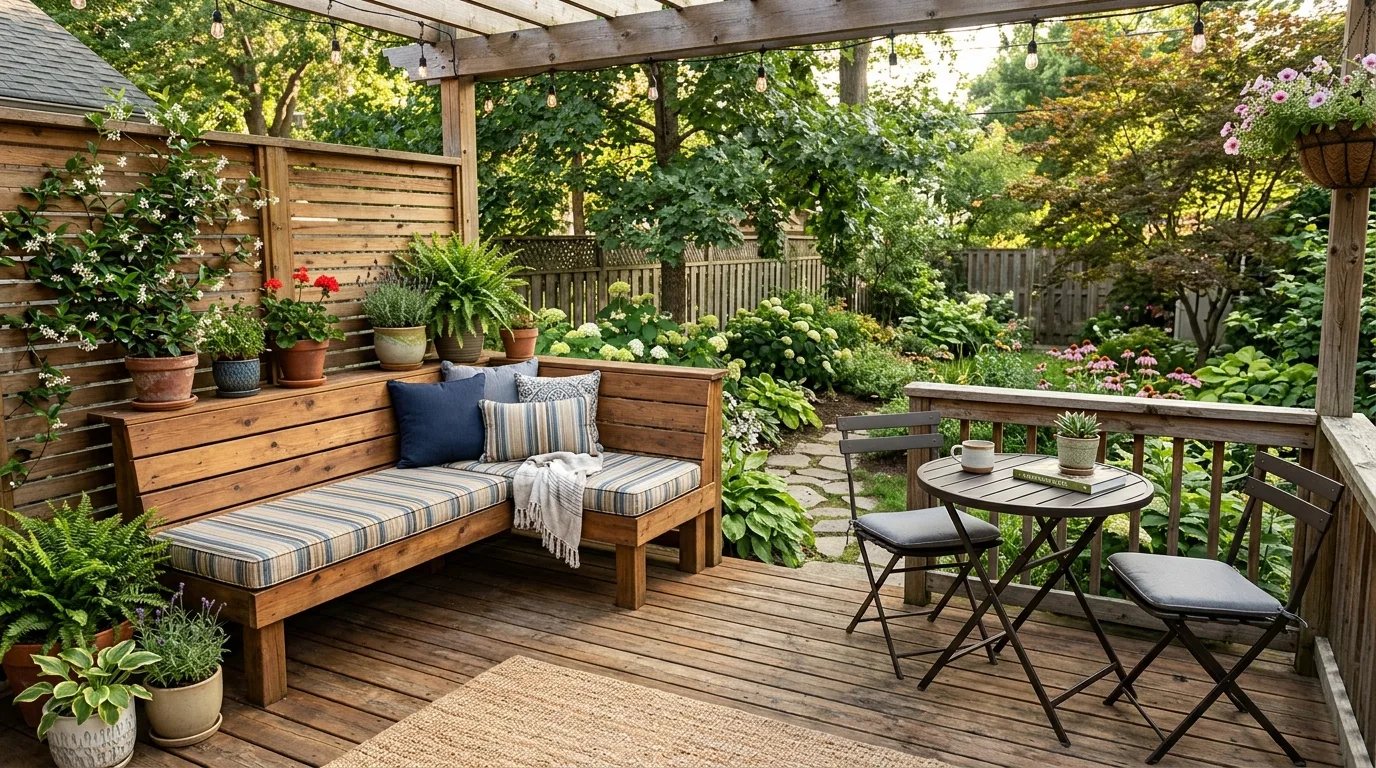 DIY wooden planter boxes filled with herbs and flowers