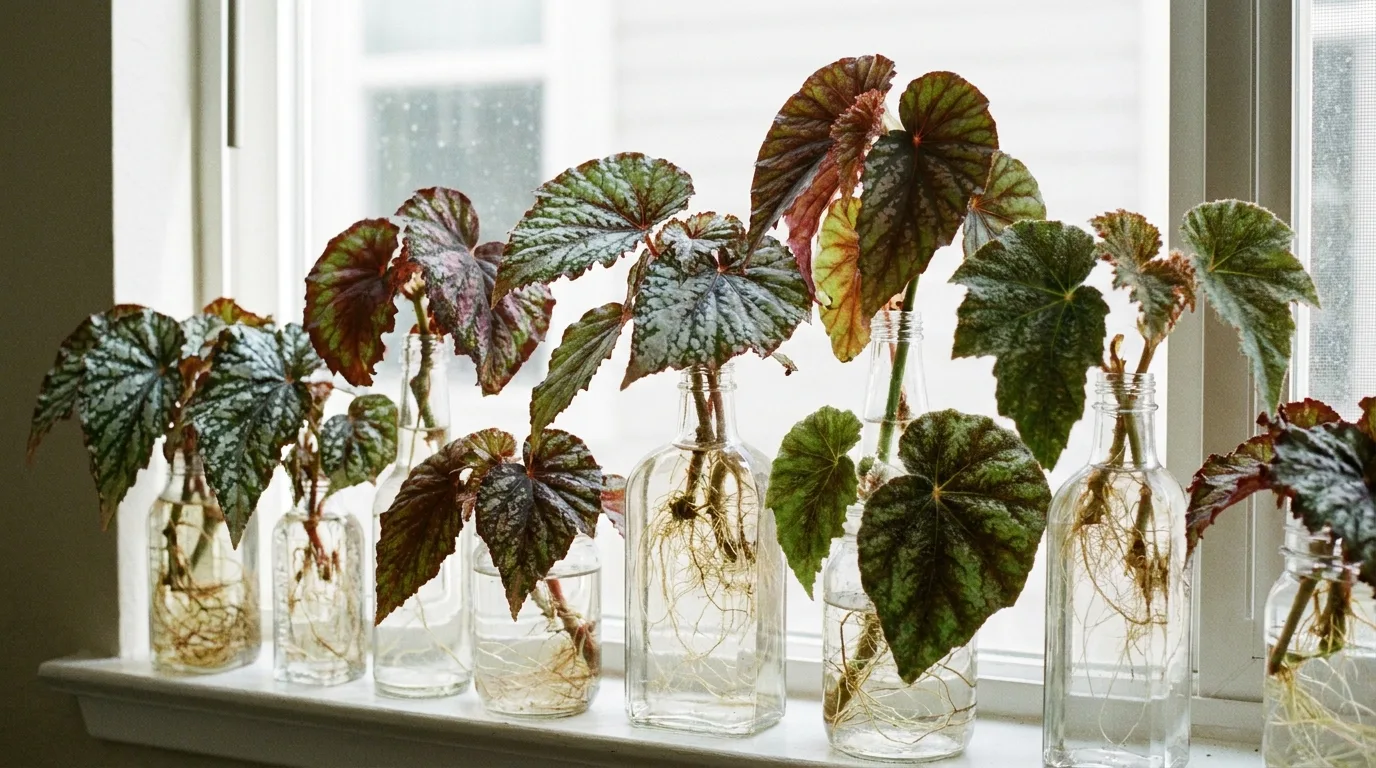 Basil cuttings growing roots in a glass of water