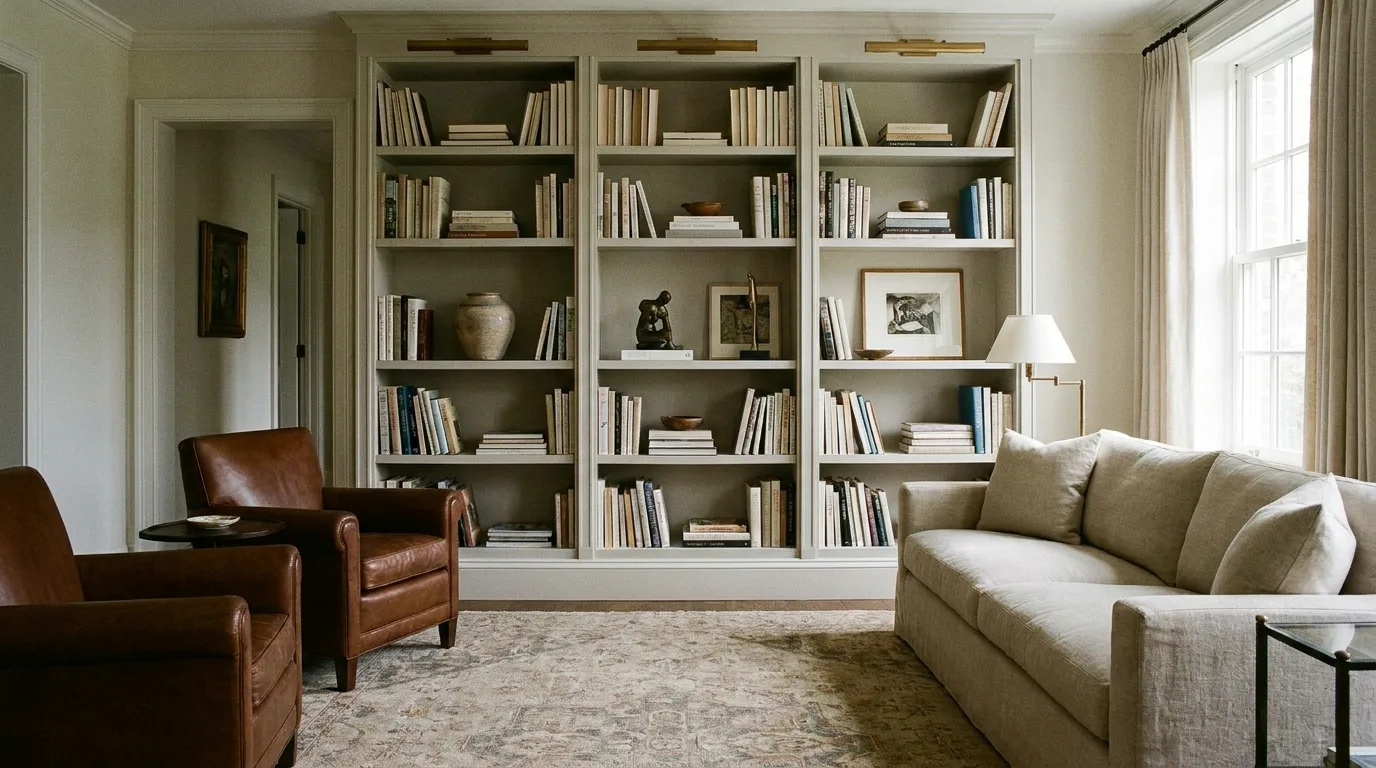 Hidden under-sofa storage in an organized living room