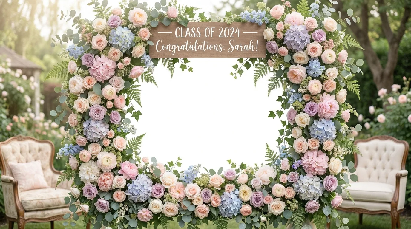Champagne and cream elegant graduation backdrop