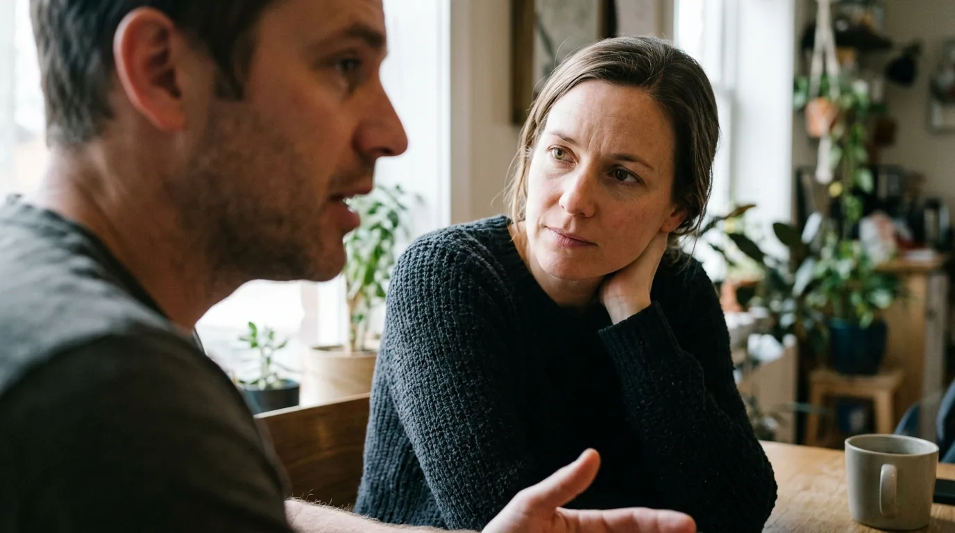 Adult feeling tired after concentrating during conversation