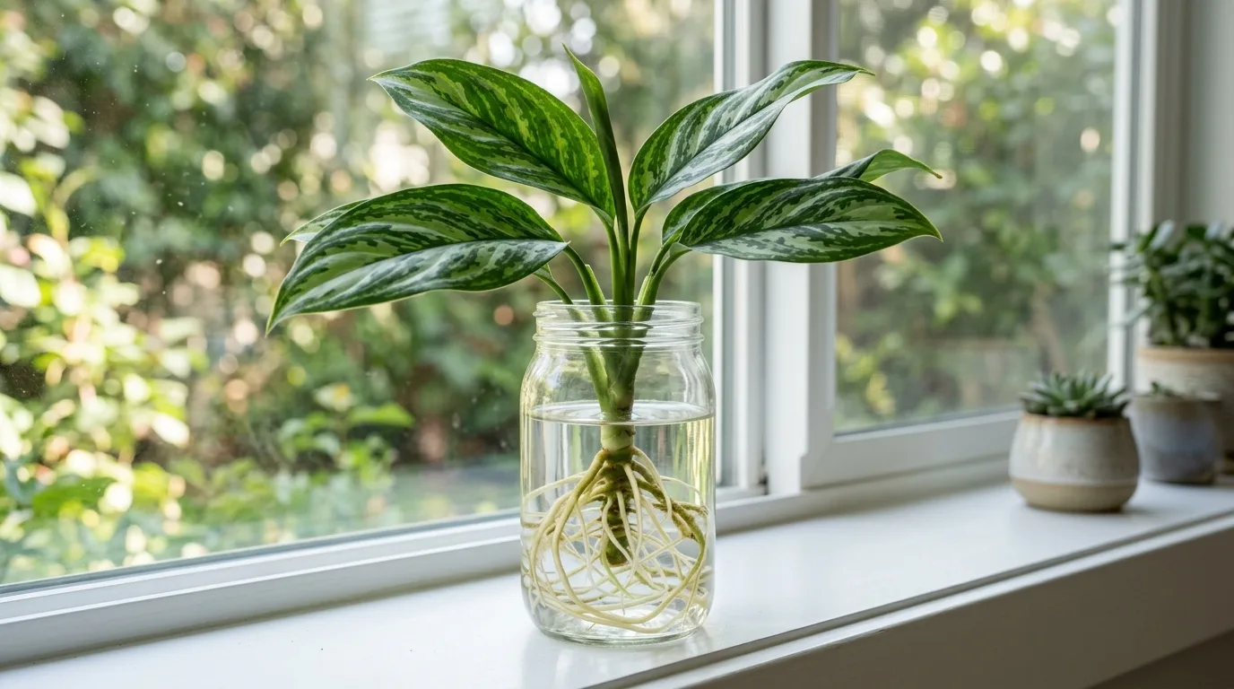 Basil cuttings growing in a clear jar of water