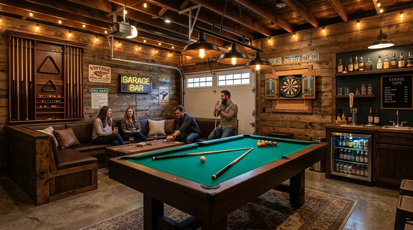Modern industrial garage man cave design
