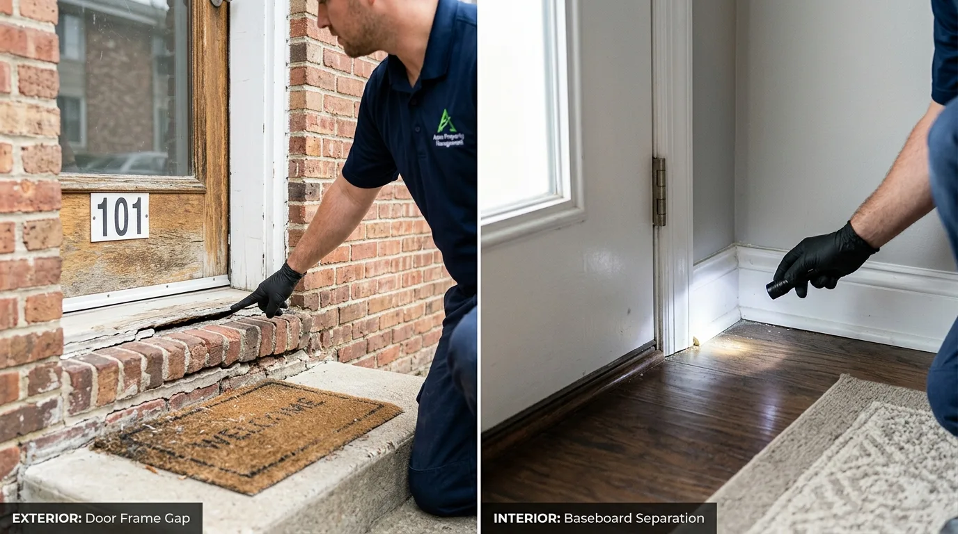Property manager inspecting common areas for pest problems
