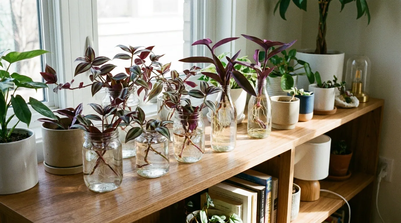 Rosemary cuttings propagating in water indoors