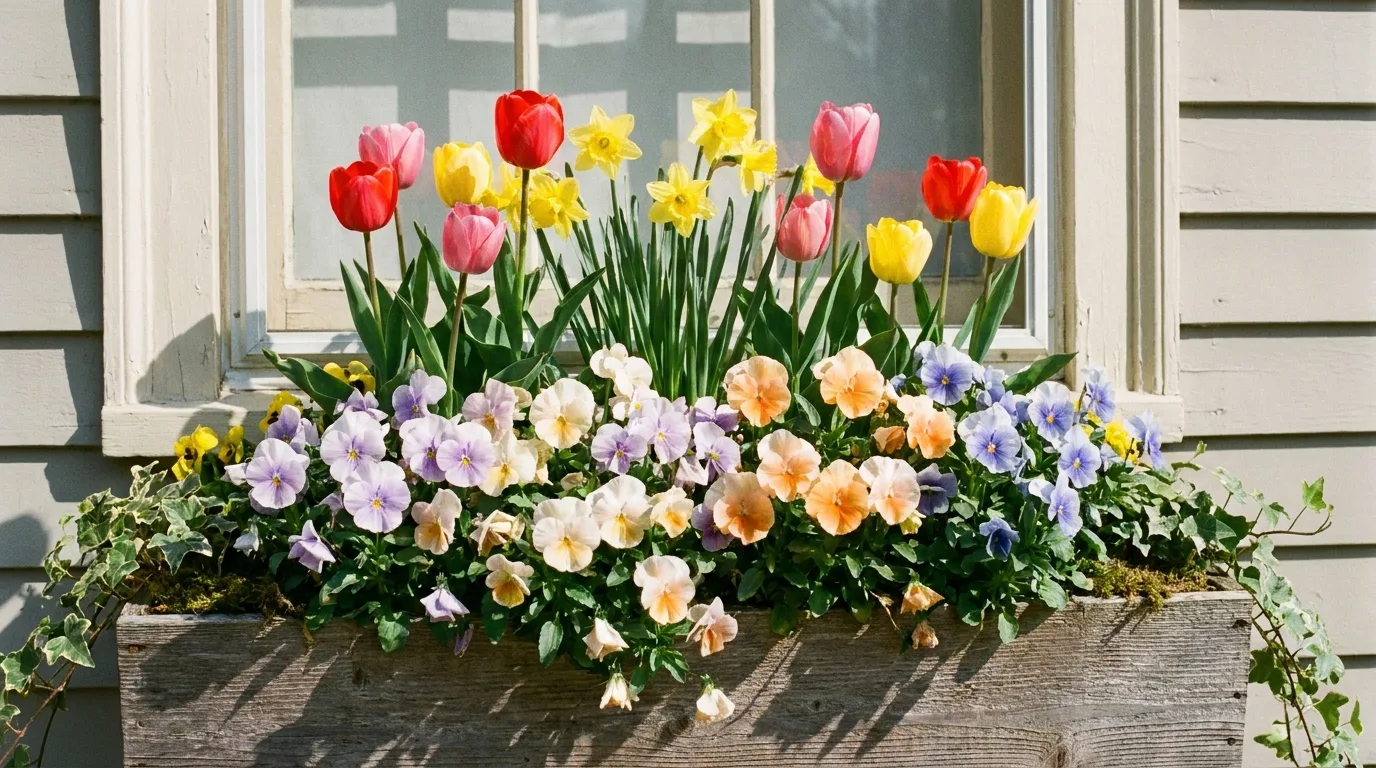 Compact window flower box for a small apartment space