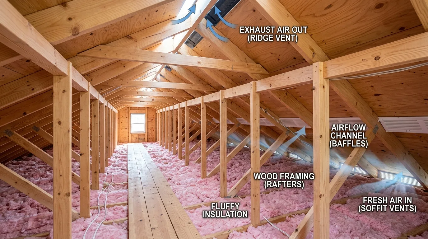 Snow-covered roof prepared for winter weather