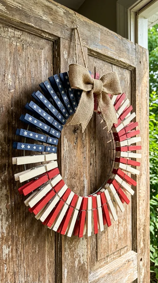 Farmhouse burlap wreath with a miniature patriotic banner