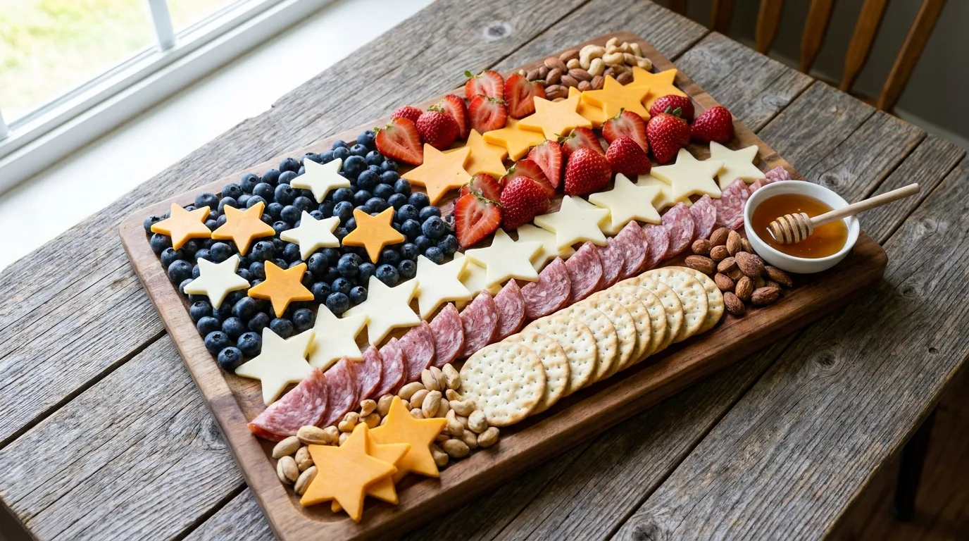 Elegant red, white, and blue cheese board