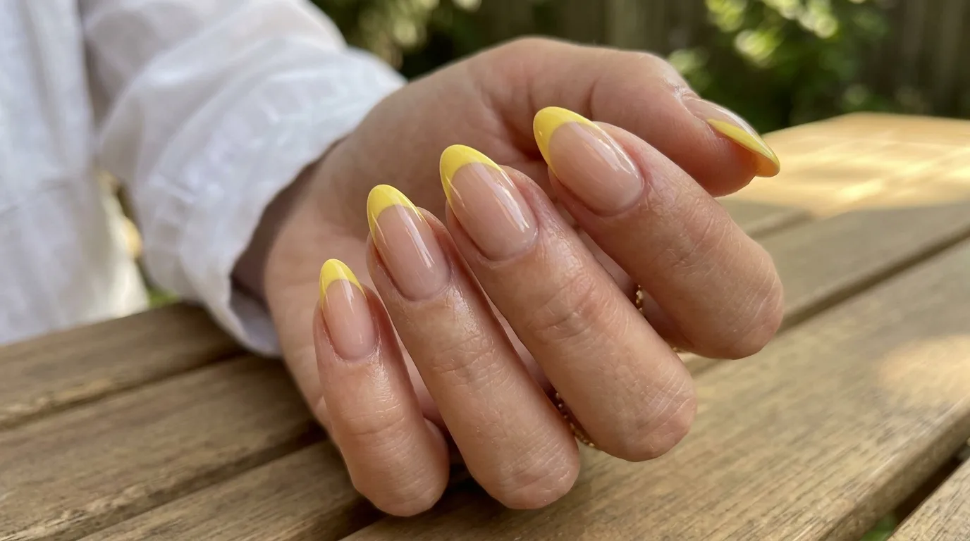 Yellow French tips with gold accents
