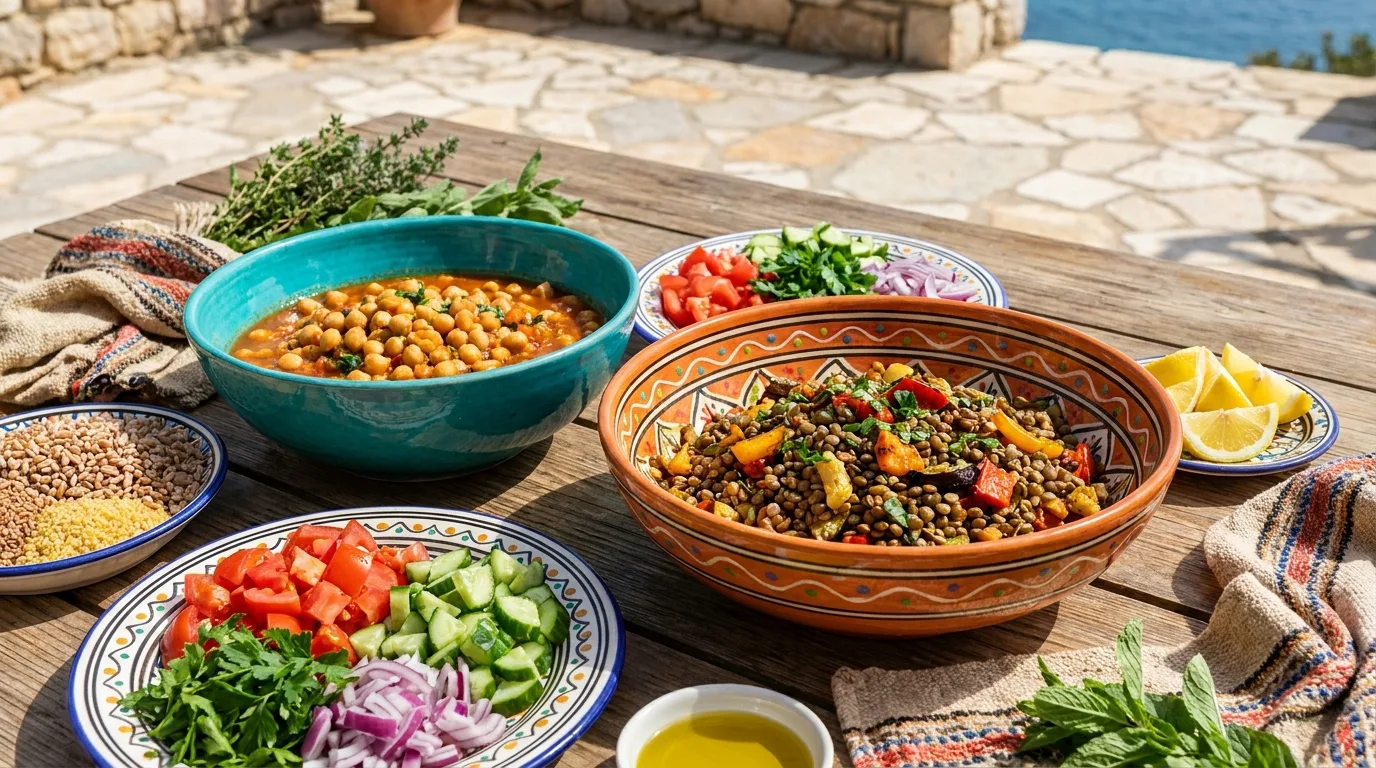 Portioned Mediterranean calorie-dense foods