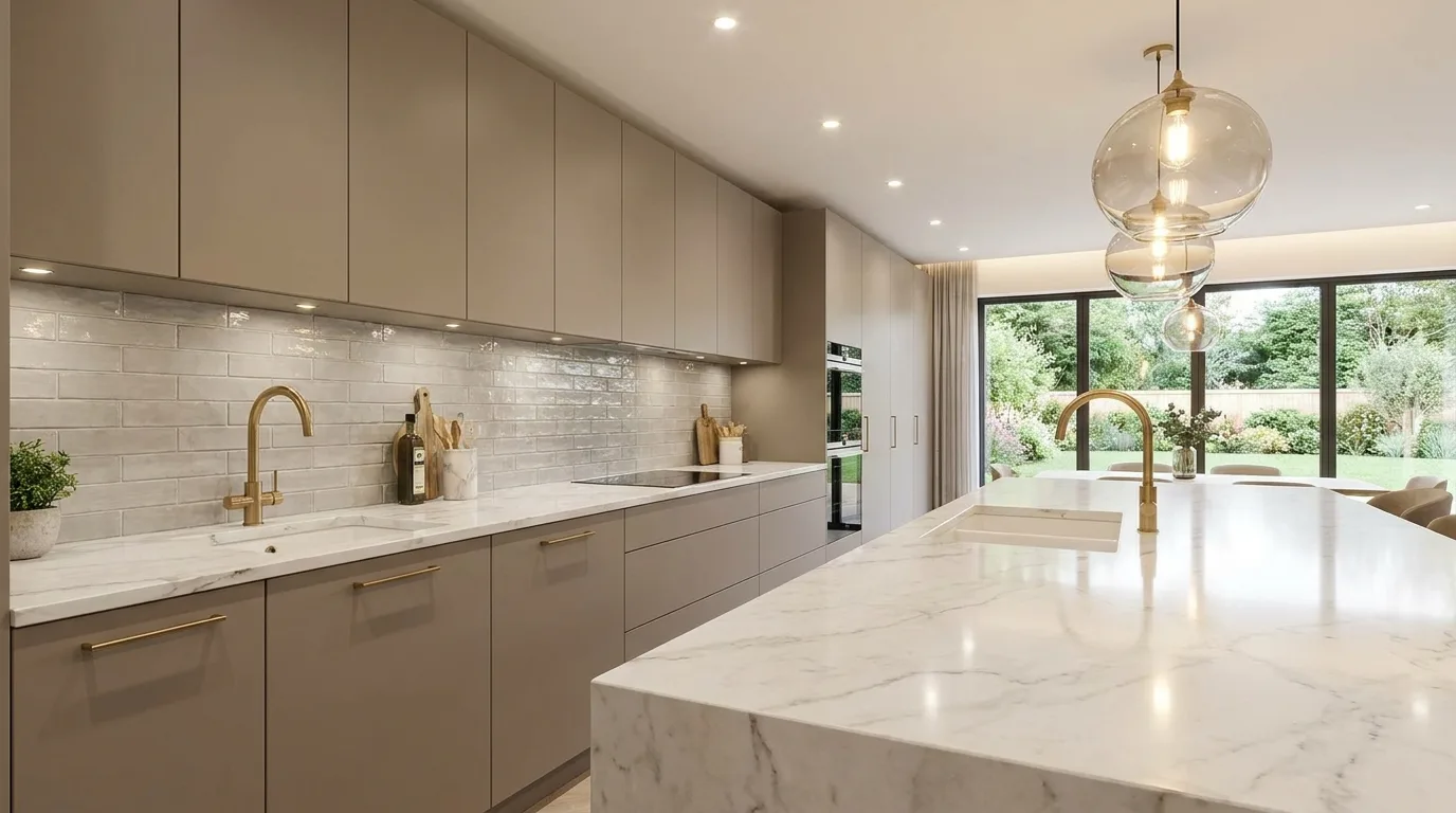 Luxury kitchen with a bold Calacatta-inspired veined slab