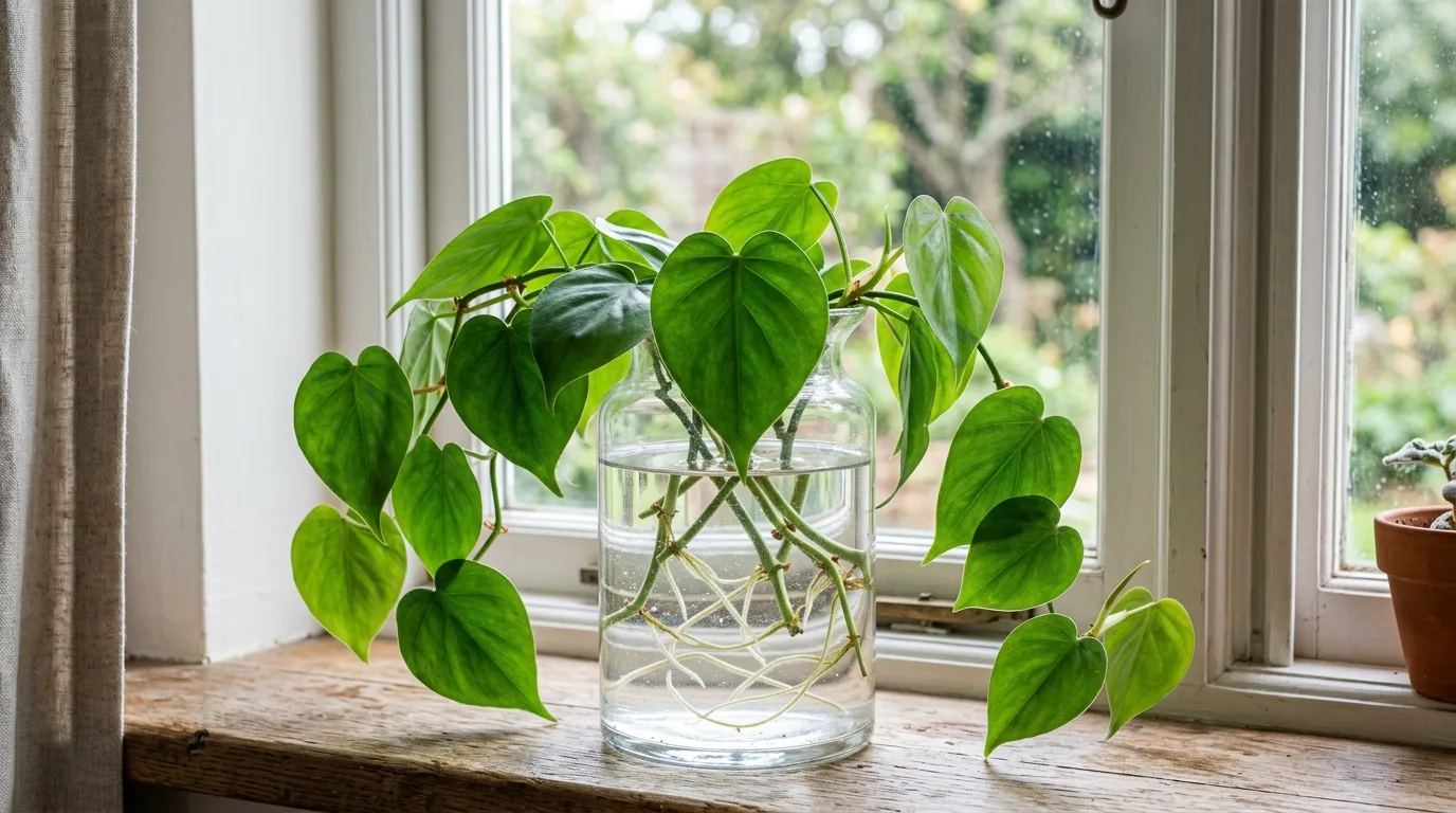 Oregano cuttings growing in water in a clear glass