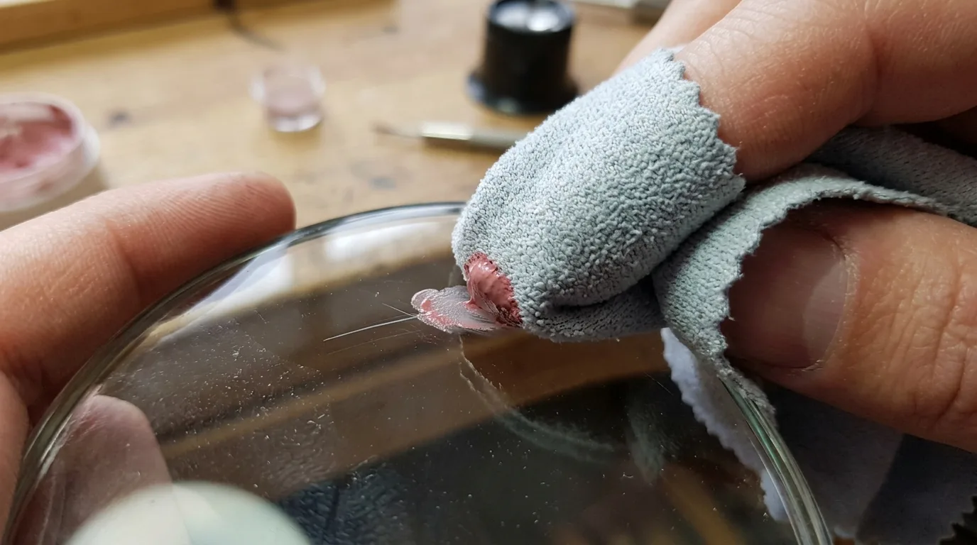 Glass polishing powder and pad for scratch removal