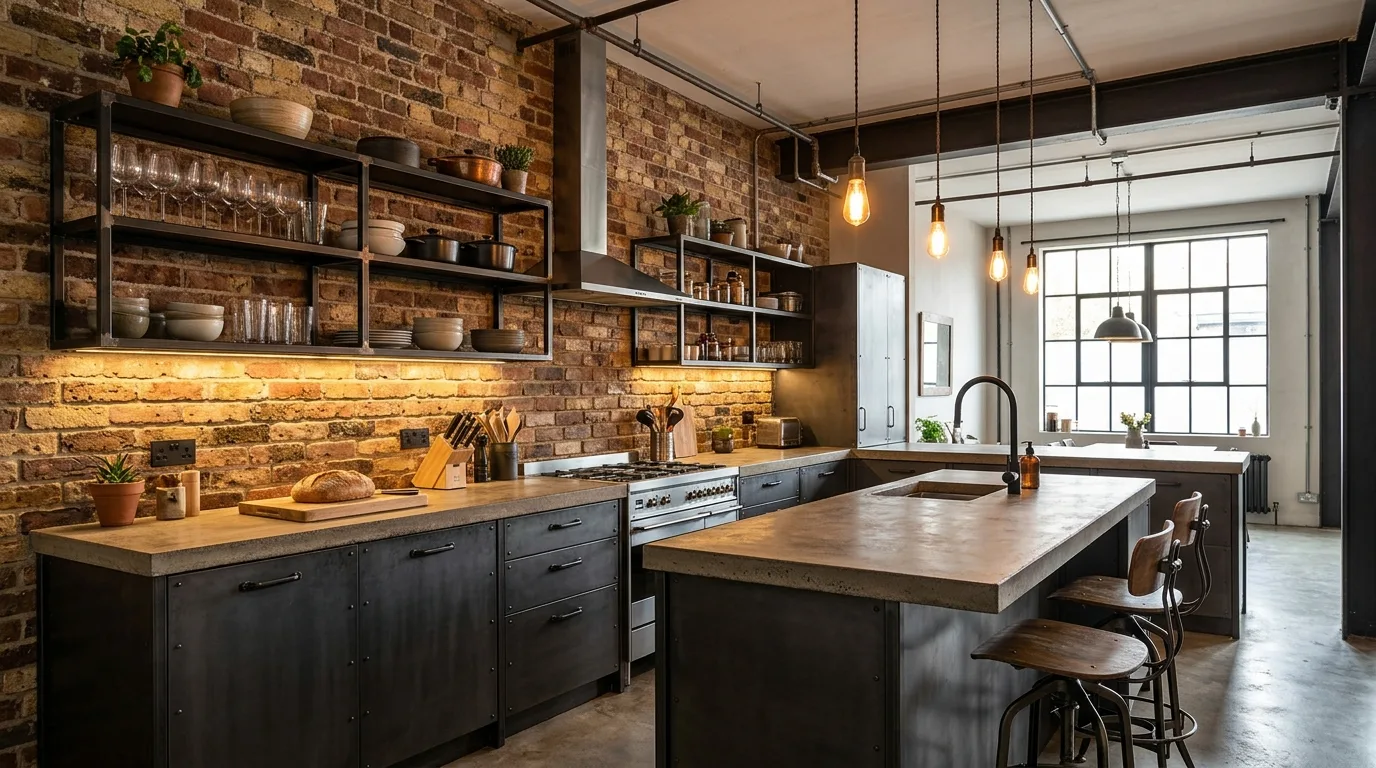Warm gray aluminium cabinets in an inviting modern kitchen