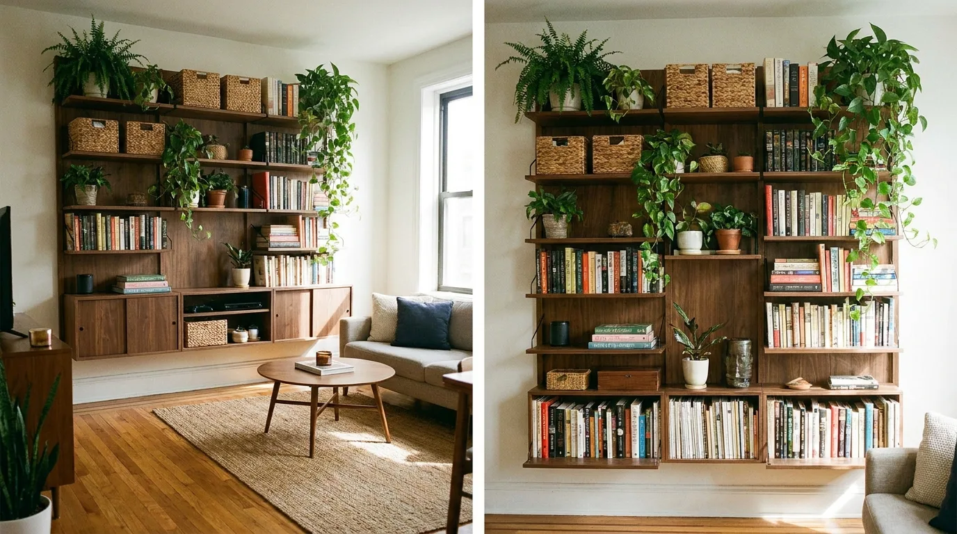 Organized TV cabinet with concealed media storage