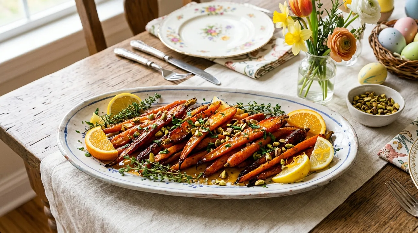 Colorful Easter vegetable gratin with zucchini, squash, tomatoes, and cheese