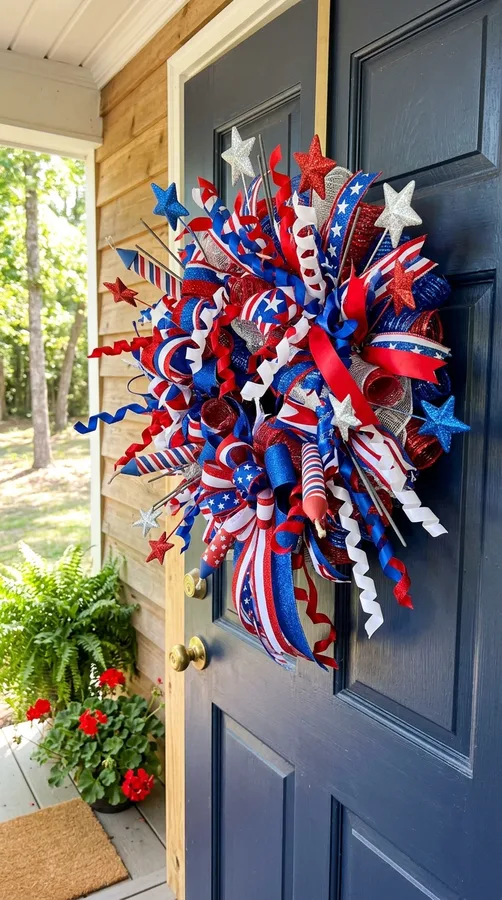 Distressed wooden star wreath in patriotic colors