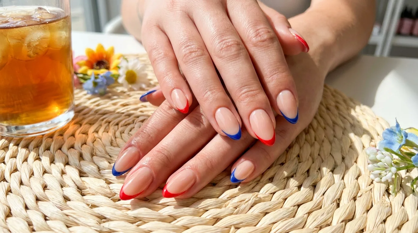 White nails with red and blue details