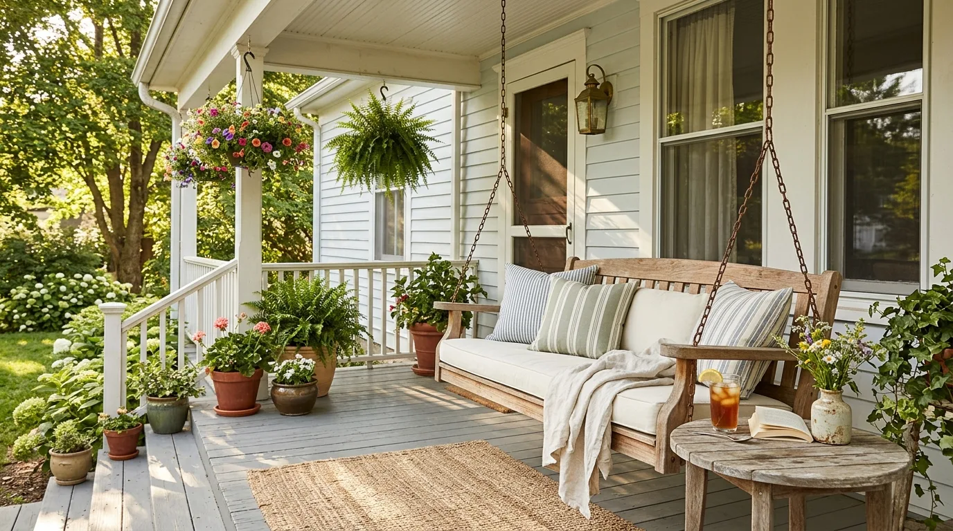 Small water feature adding calm to a front porch