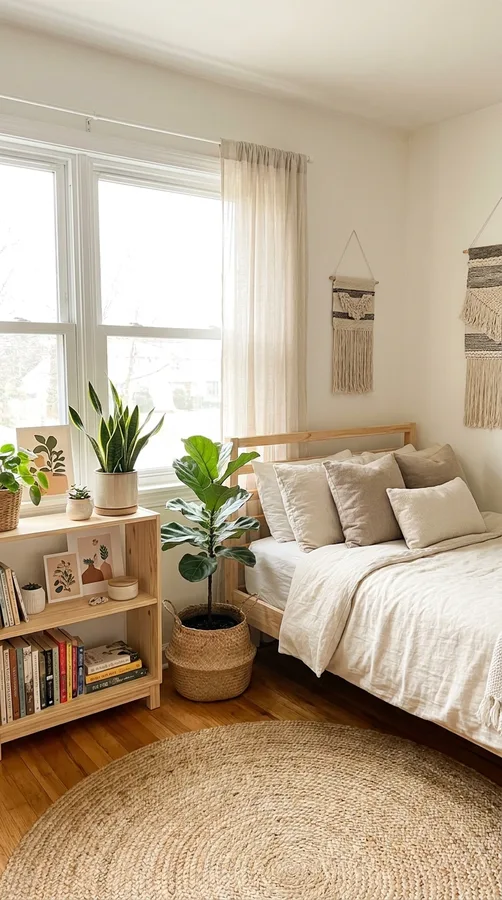Cozy teen bedroom filled with plush rugs, knitted blankets, and soft textured pillows