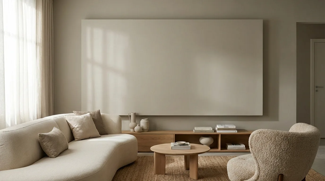 Bedroom with a simple POP curtain box above full-length curtains