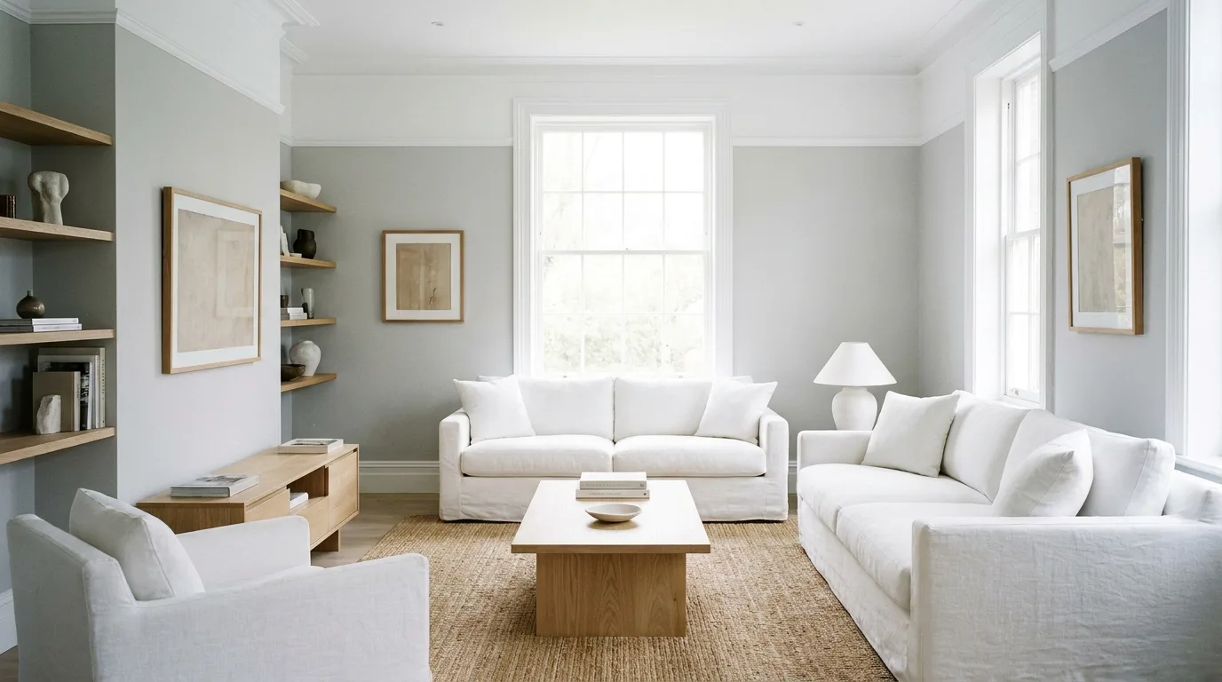 Grey and olive green living room with organic style