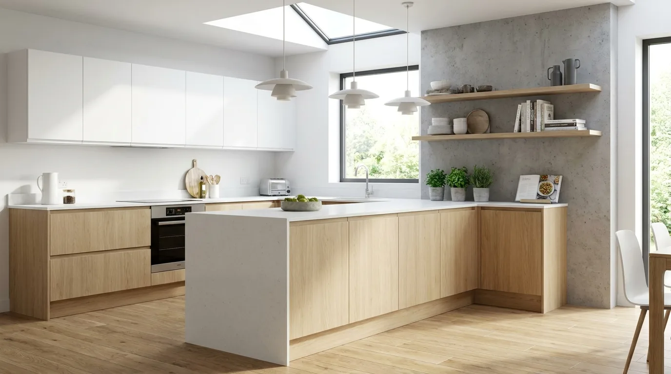 Blush pink and soft grey kitchen cabinets