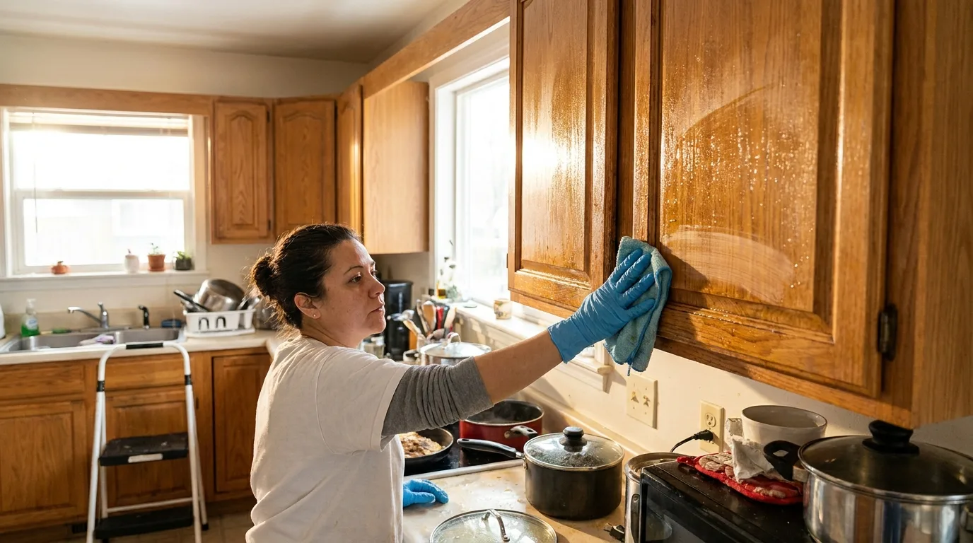 Cleaning greasy kitchen handles and knobs