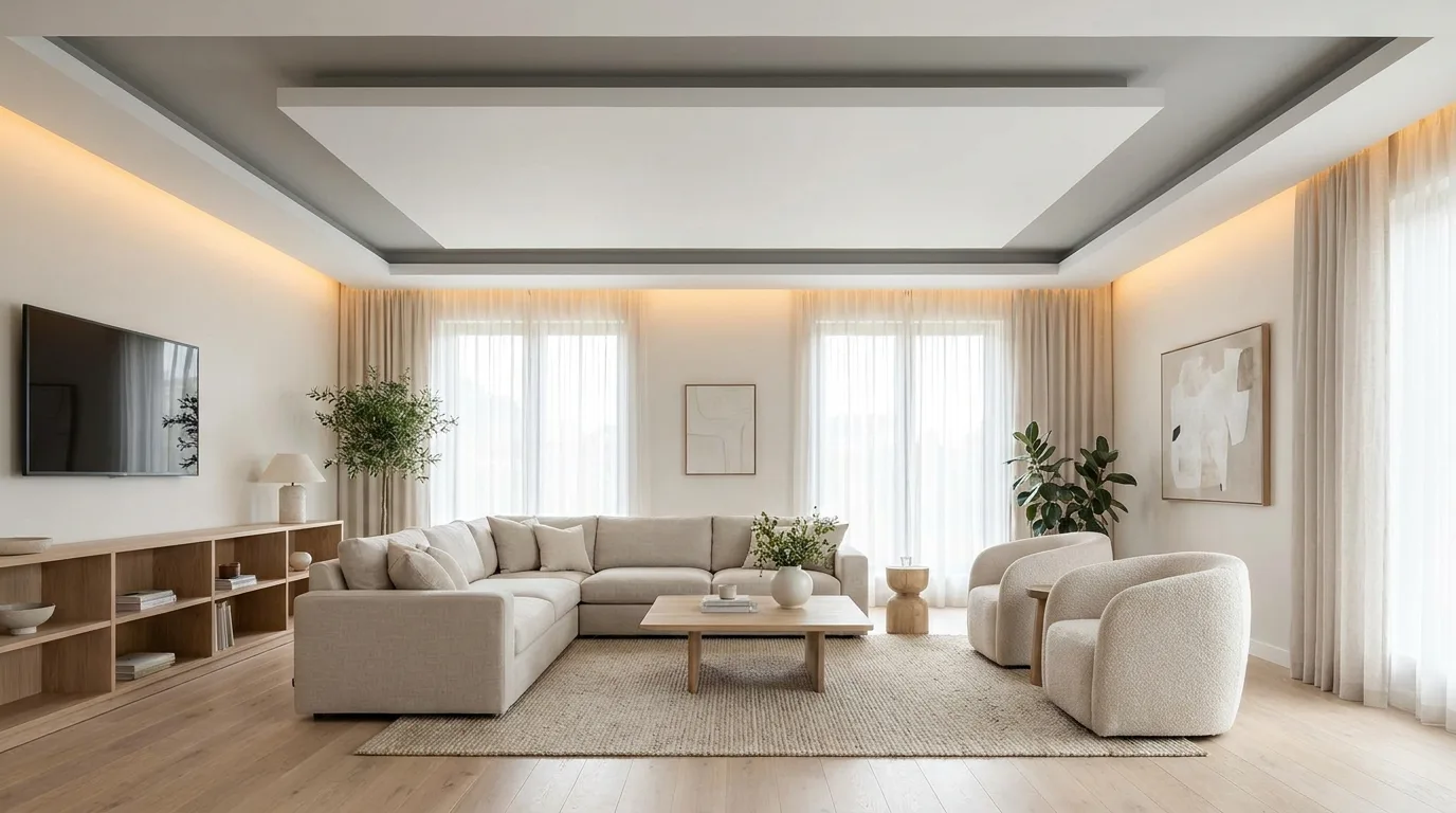 Contemporary accent wall with vertical POP panels and LED lighting