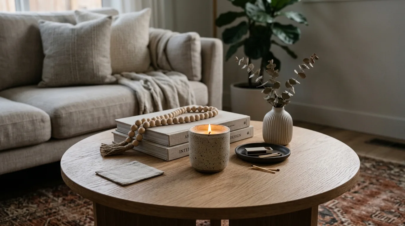 Scented candle adding sensory interest to a home office