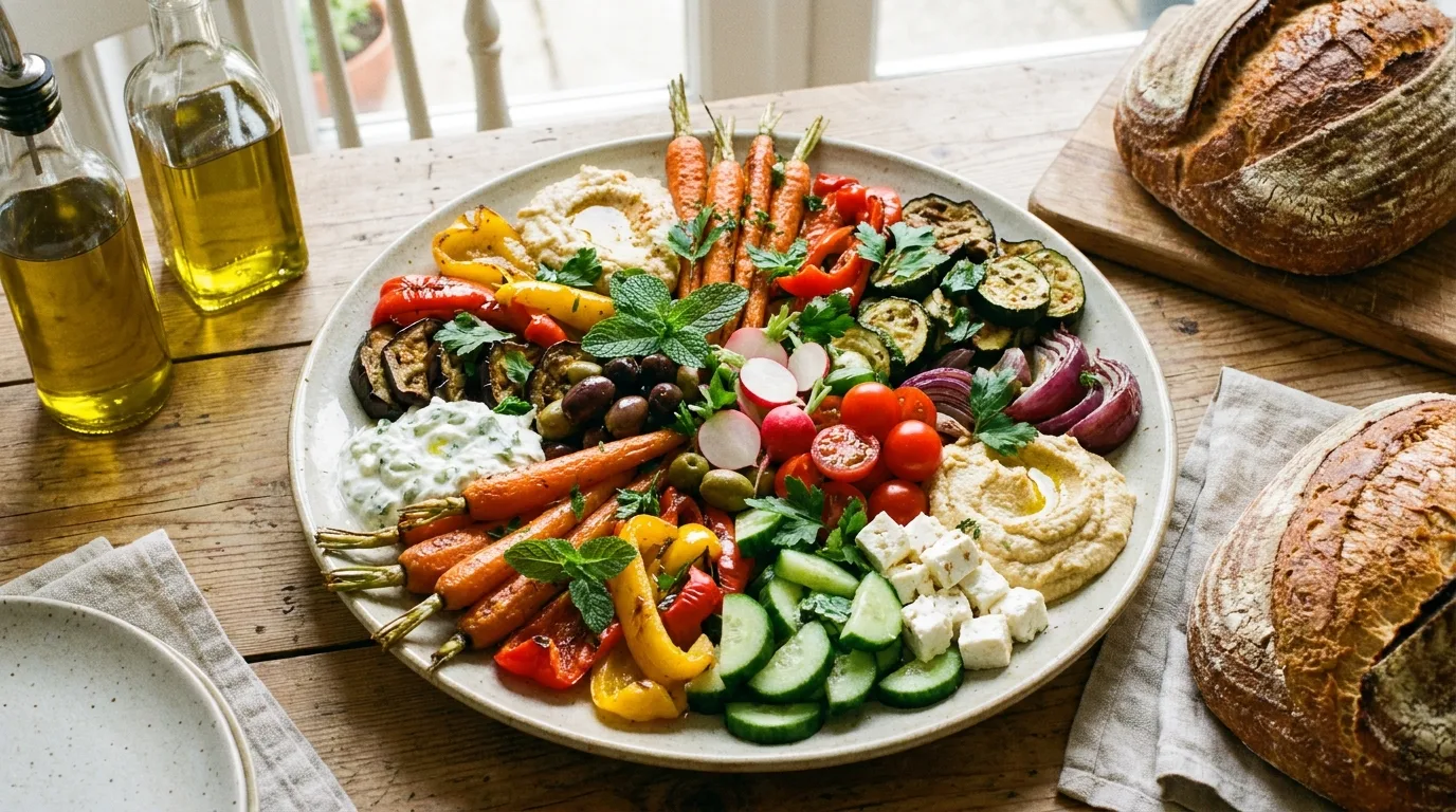 Portion-balanced Mediterranean dinner plate
