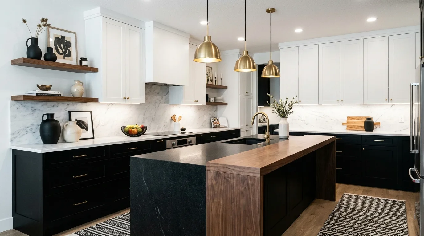 Modern kitchen with a sleek gray quartz slab