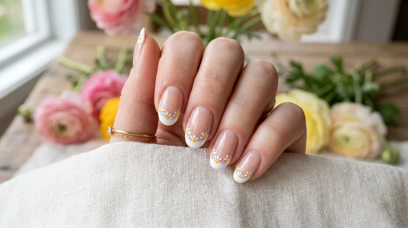 Soft pink cherry blossom spring nails