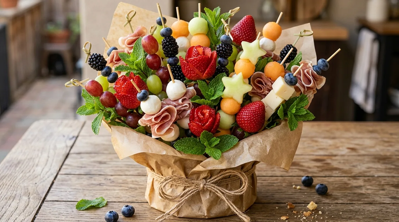 Charcuterie bouquet served in a stylish food-safe paper cone