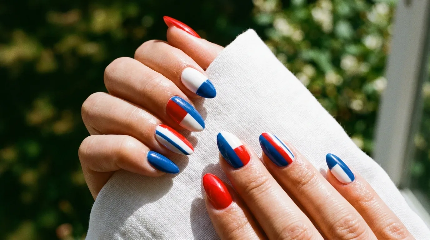 Red white and blue French ombre nails