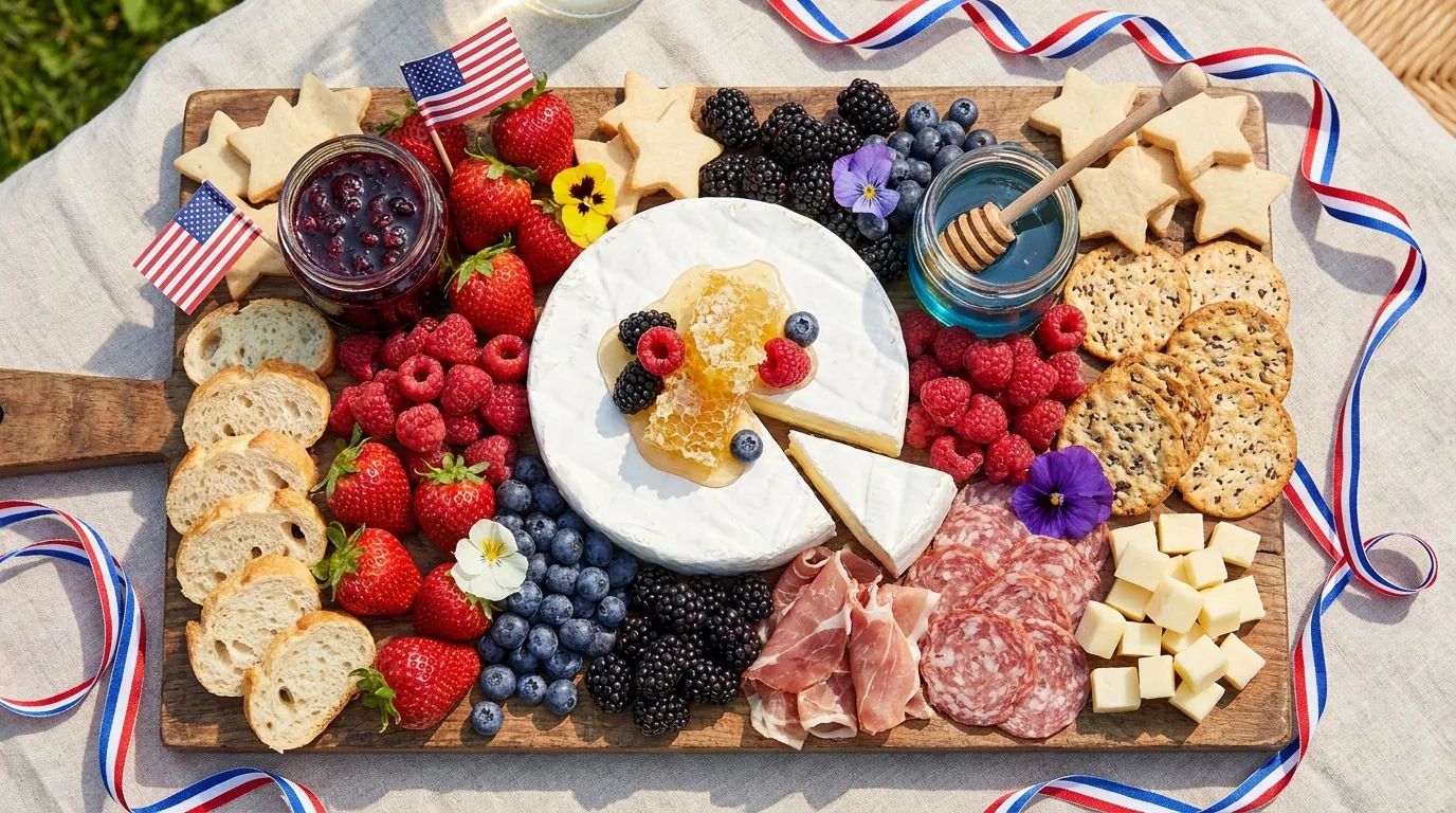Patriotic dessert and cheese charcuterie board
