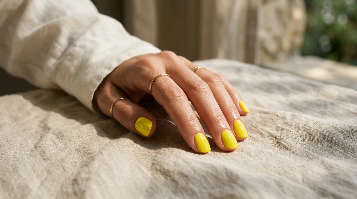 Yellow and blue beach-inspired nails